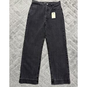 Levis Jeans Womens 26 Black Ribcage Straight Ankle Button Fly Stretch Denim NWT